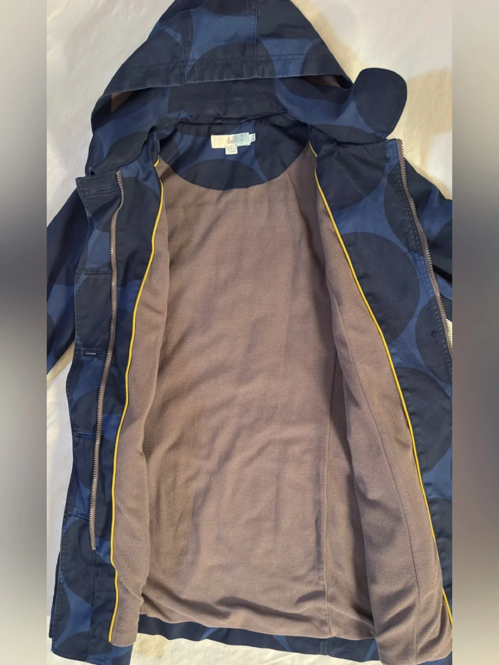 Boden Women’s Hooded Rain Coat Blue Polka Dot Fleece Lined Jacket US 6 UK10